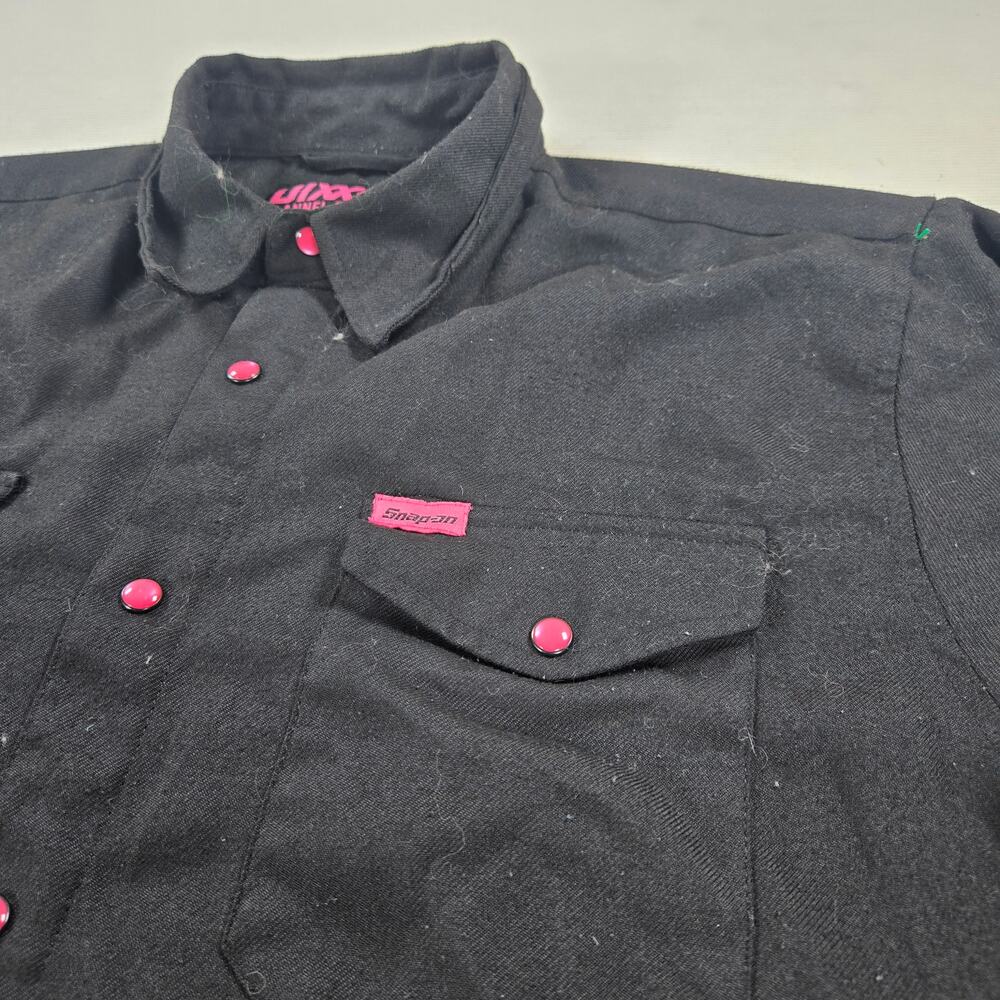 Dixxon Snap-On Tools Black Flannel Breast Cancer Button Up Men's Size Large